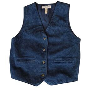 MARSH LANDING Petites Medium Unisex Womems  Genuine Blue Leather Vest Western